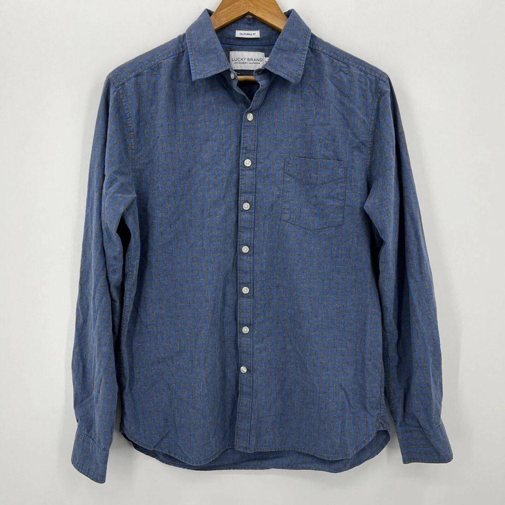 Lucky Brand Long Sleeve Button Shirt Men's‎ M Blue California Fit Check Print